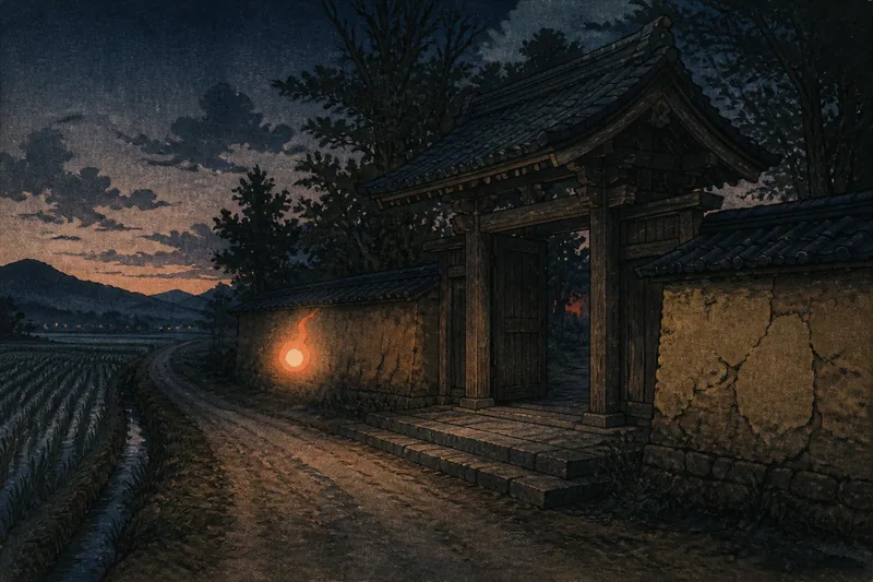 新発田の魂が訪れる寺道のイメージ挿絵