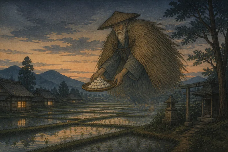 長岡の社日に往来する田の神のイメージ挿絵