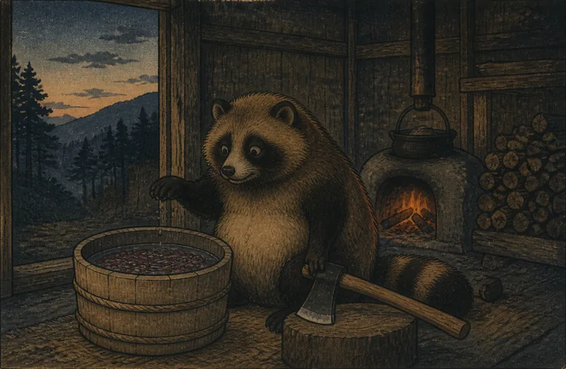 阿智の炭焼き小屋の狸の怪音のイメージ挿絵