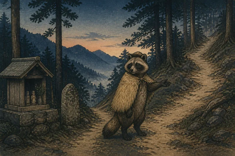 茅野の山で人を惑わす狸のイメージ挿絵