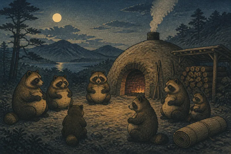 気仙沼の狸の月夜の腹鼓のイメージ挿絵