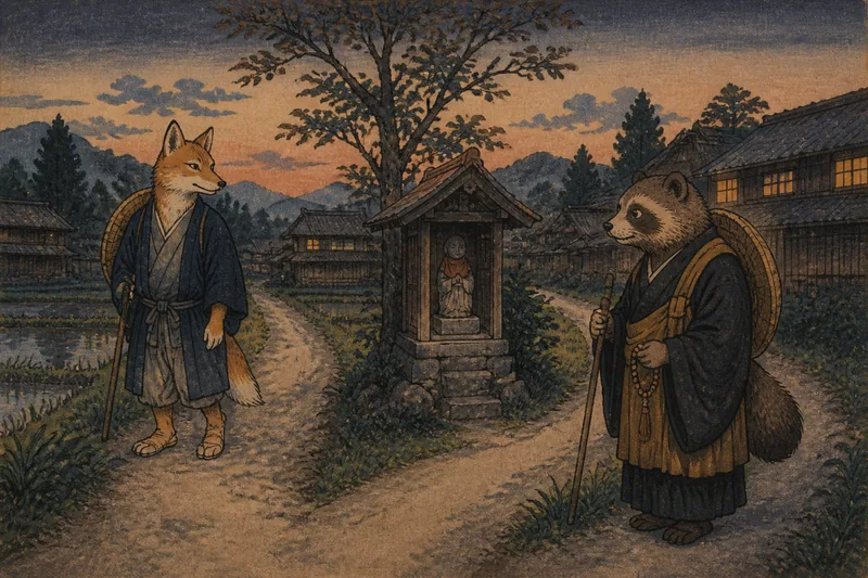 美濃加茂の狐と狸の化け方のイメージ挿絵