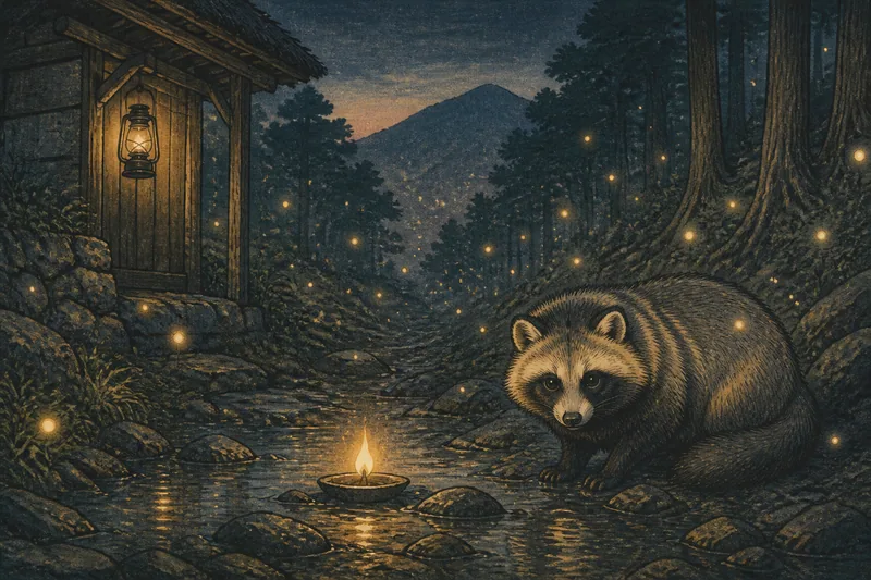 大洲の山の怪火と狸の声まねのイメージ挿絵