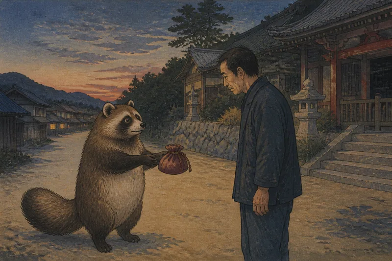 佐渡の砂撒き狸と弾三郎のイメージ挿絵