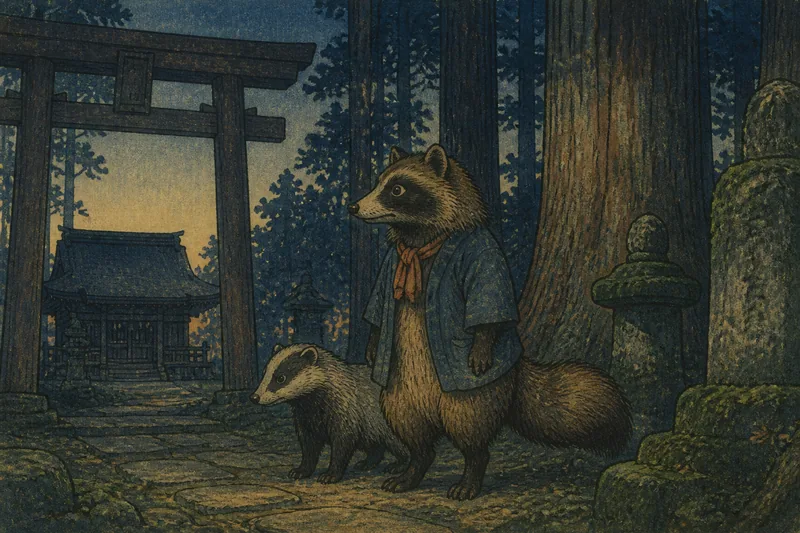 塩尻の小野神社に出るタヌキのイメージ挿絵