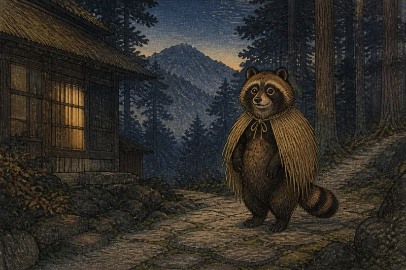山に出るタヌキのイメージ挿絵