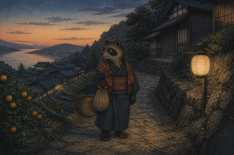 宇和島のタヌキの道迷いのイメージ挿絵
