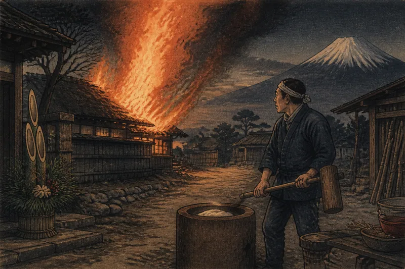 富士の餅つき禁忌が招いた大火のイメージ挿絵