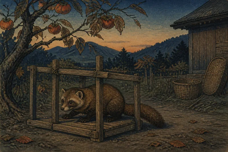 長岡の柿を荒らす狢の罠捕りのイメージ挿絵