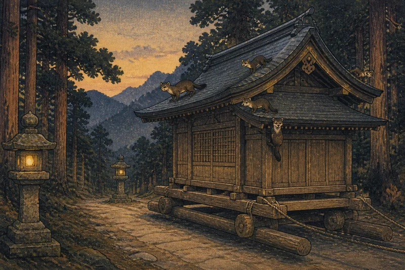 弥彦村の御堂と移る貂一族のイメージ挿絵
