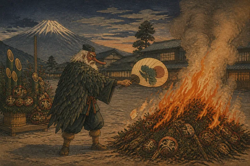 富士宮のドンドン焼きに怒る天狗のイメージ挿絵