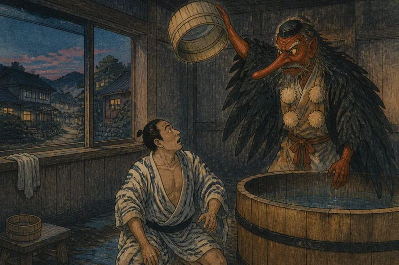 塙町の湯桶ごと隠す天狗のイメージ挿絵