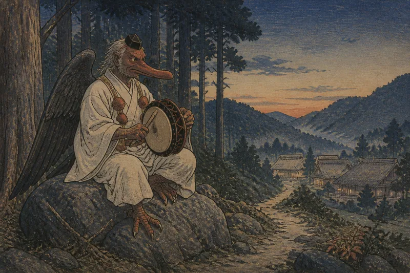 岩手町の太鼓を打つ天狗のイメージ挿絵