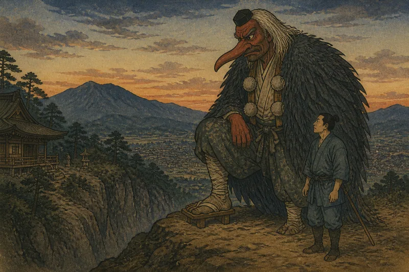 甲府の天狗と逆さ八ヶ岳のイメージ挿絵
