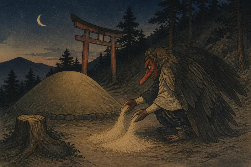 七尾の天狗の松祟りと一夜塚のイメージ挿絵