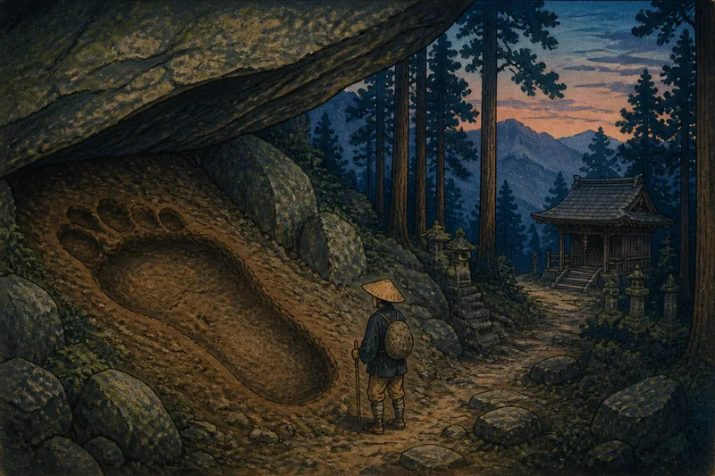 上田の天狗が残す岩の足跡のイメージ挿絵