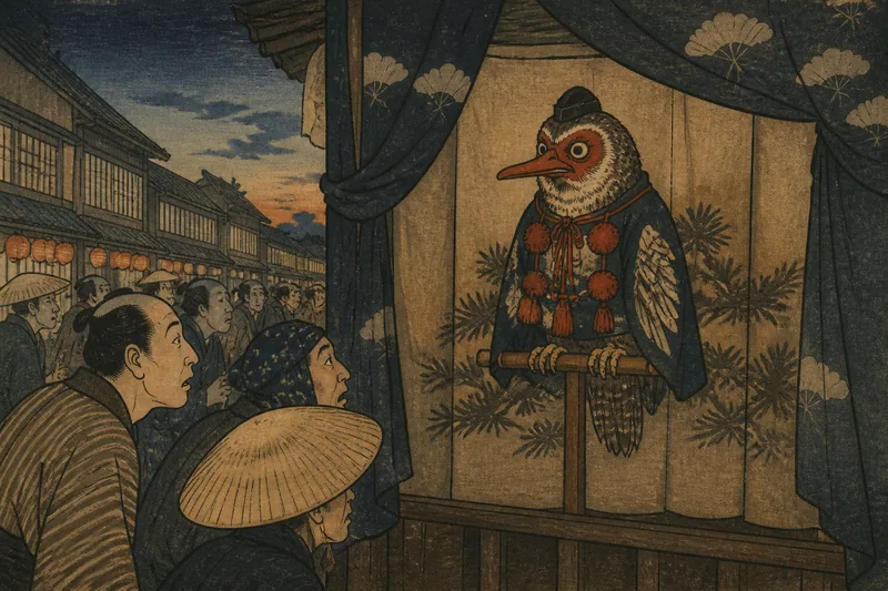 フクロウを使った天狗の見世物のイメージ挿絵
