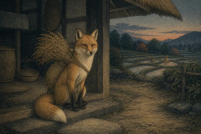 岩美のトウビョウギツネの稲運びのイメージ挿絵