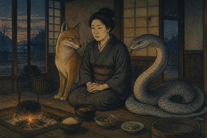 青木村の狐と蛇の憑き物のイメージ挿絵