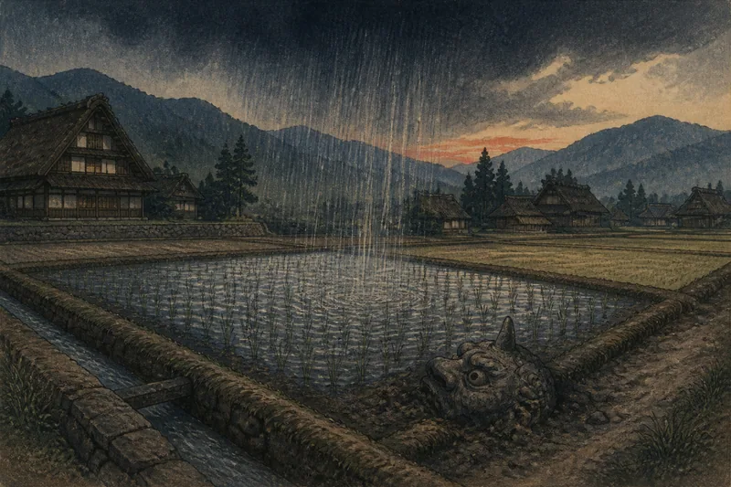 雨の降る田のイメージ挿絵