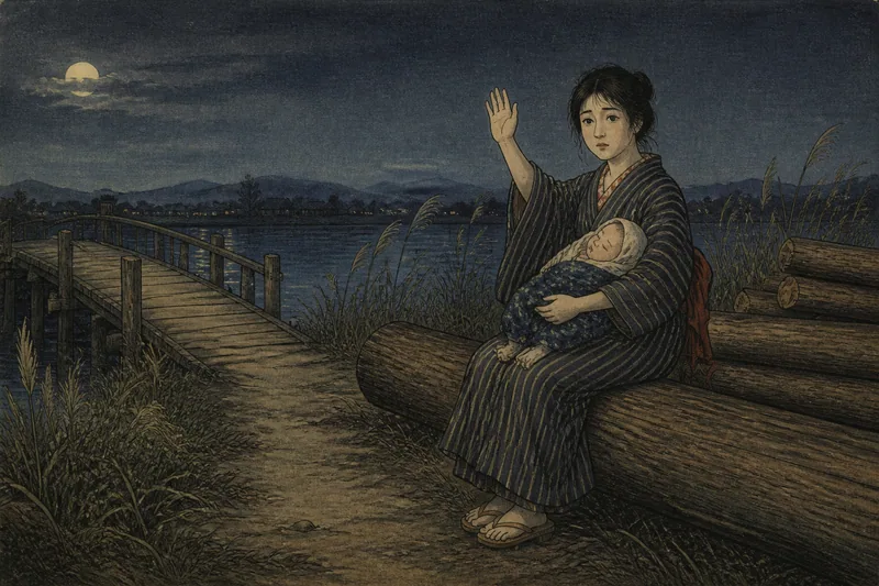 米沢の川原に現れた産女のイメージ挿絵