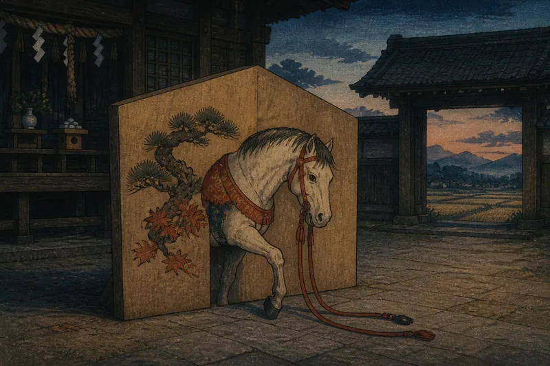 安芸高田の抜け出す絵馬の馬のイメージ挿絵