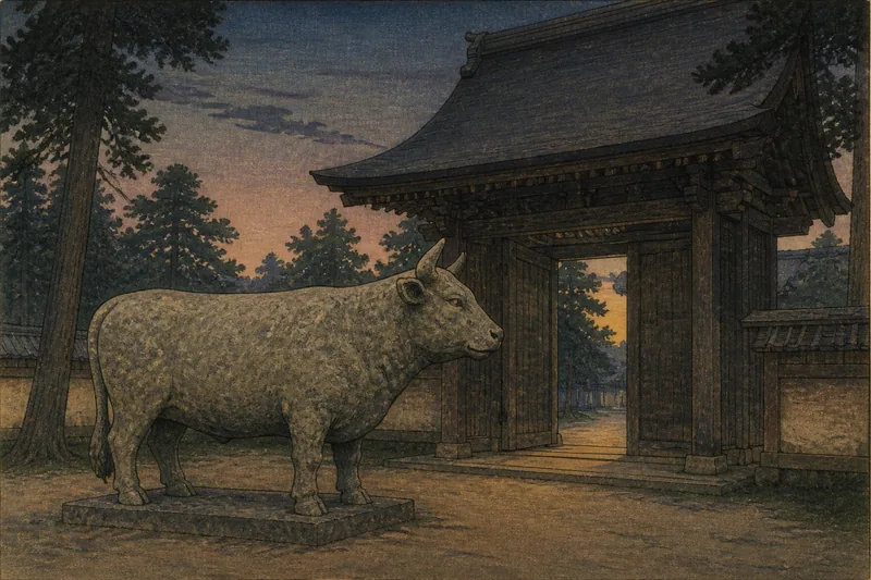 福島市の木材を運んだ牛石のイメージ挿絵