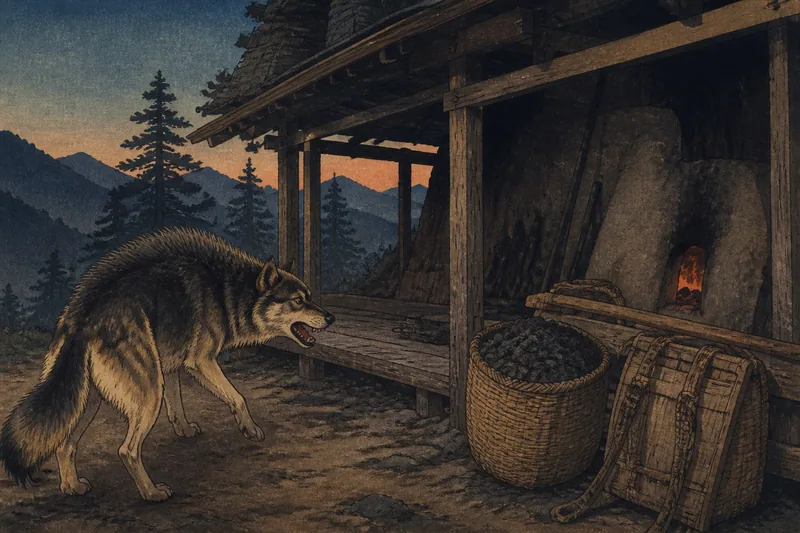 阿南の獲物を持ち帰ると吠える山犬のイメージ挿絵