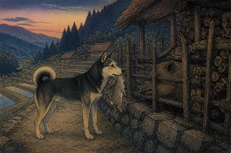 郡上市の山犬の猪除け恩返しのイメージ挿絵