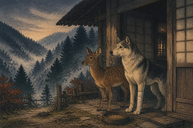揖斐川町の山犬の鹿恩返しのイメージ挿絵