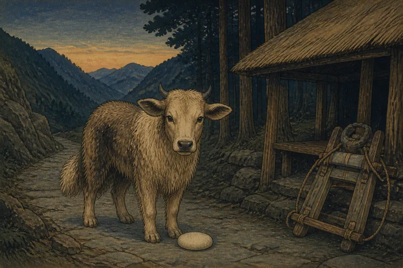 大洲の峠に現れる山犬の仔牛のイメージ挿絵