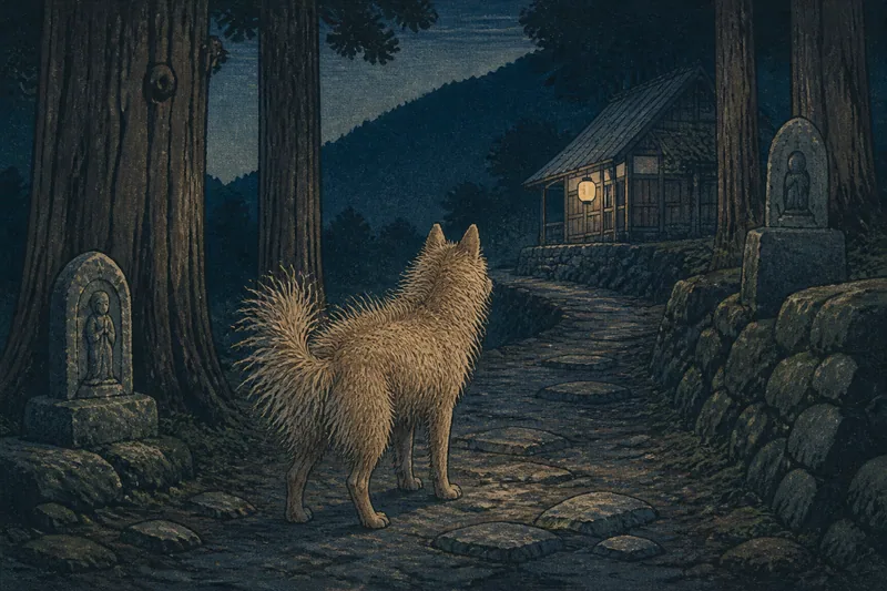 関の夜道を送る山犬のイメージ挿絵