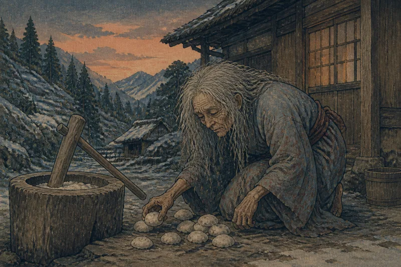 内子の餅を拾う山姥のイメージ挿絵