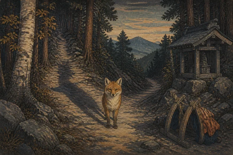 小海の山に出るキツネのイメージ挿絵