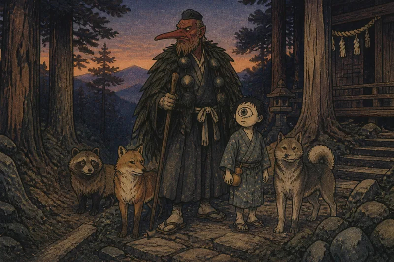 上田の山に現れる妖怪たちのイメージ挿絵
