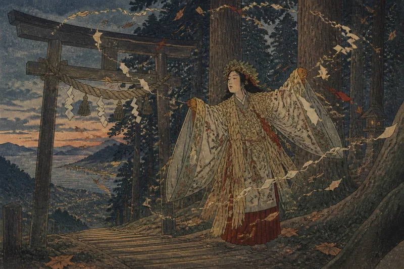 熱海の山入りを吹き飛ばす神風のイメージ挿絵