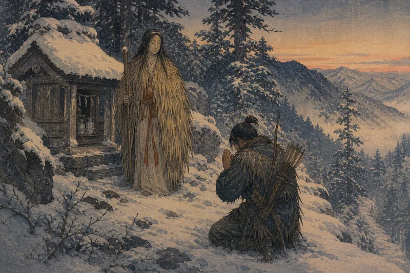 檜枝岐の狩人とおこぜの山の神のイメージ挿絵