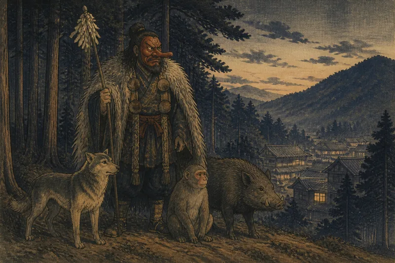 松本の荒ぶる天狗の山の神のイメージ挿絵