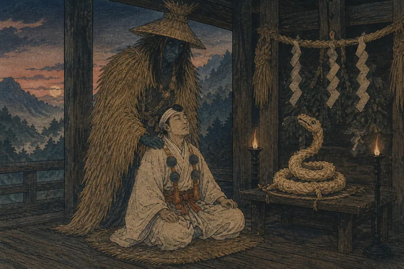 村上市の藁蛇を納める山の神のイメージ挿絵