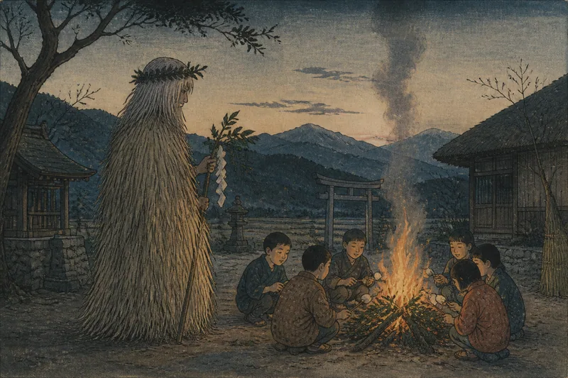 鈴鹿の正月に焚く山の火祭りのイメージ挿絵