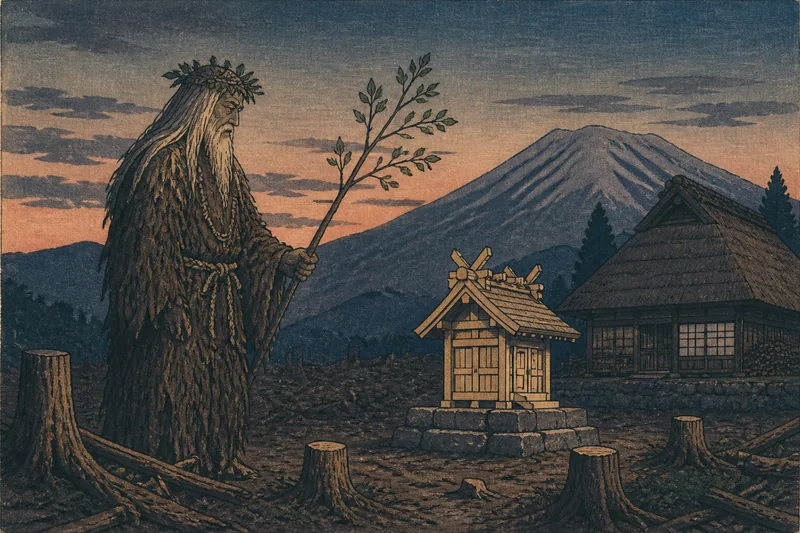 木を伐って現れた山の神のイメージ挿絵