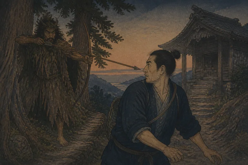 佐渡の振り向きざま射抜く山の神のイメージ挿絵