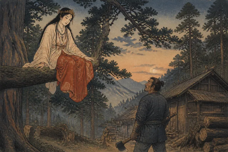 朝日町の山の神様と夫の死のイメージ挿絵