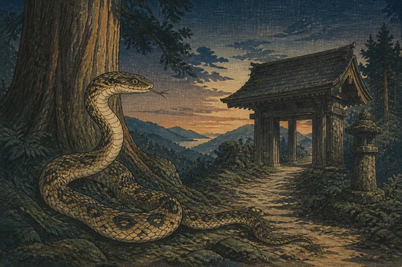 出雲崎の山の主と青大将のイメージ挿絵