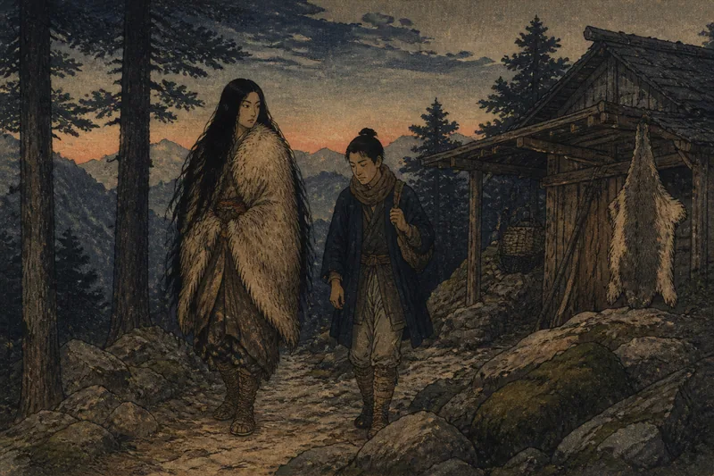 遠野の山女に連れ去られた若者のイメージ挿絵