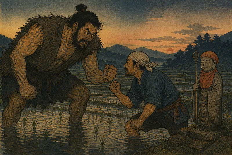 熊野の山男を退けた山の神の鶏のイメージ挿絵