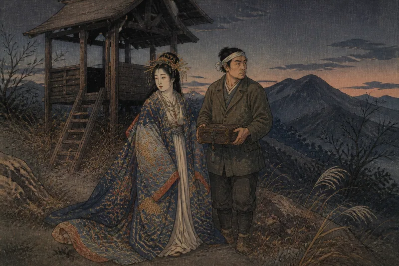 山県の山姥の宝物と竜宮の女のイメージ挿絵