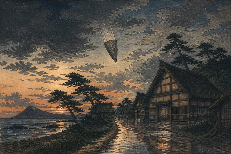 佐渡の暴風雨後の矢ノ根石のイメージ挿絵