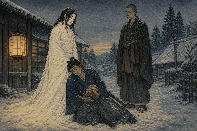 栗原の雪女が託す冷たい子のイメージ挿絵