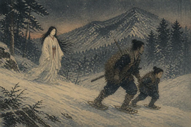 仙台の吹雪に現れた雪女のイメージ挿絵